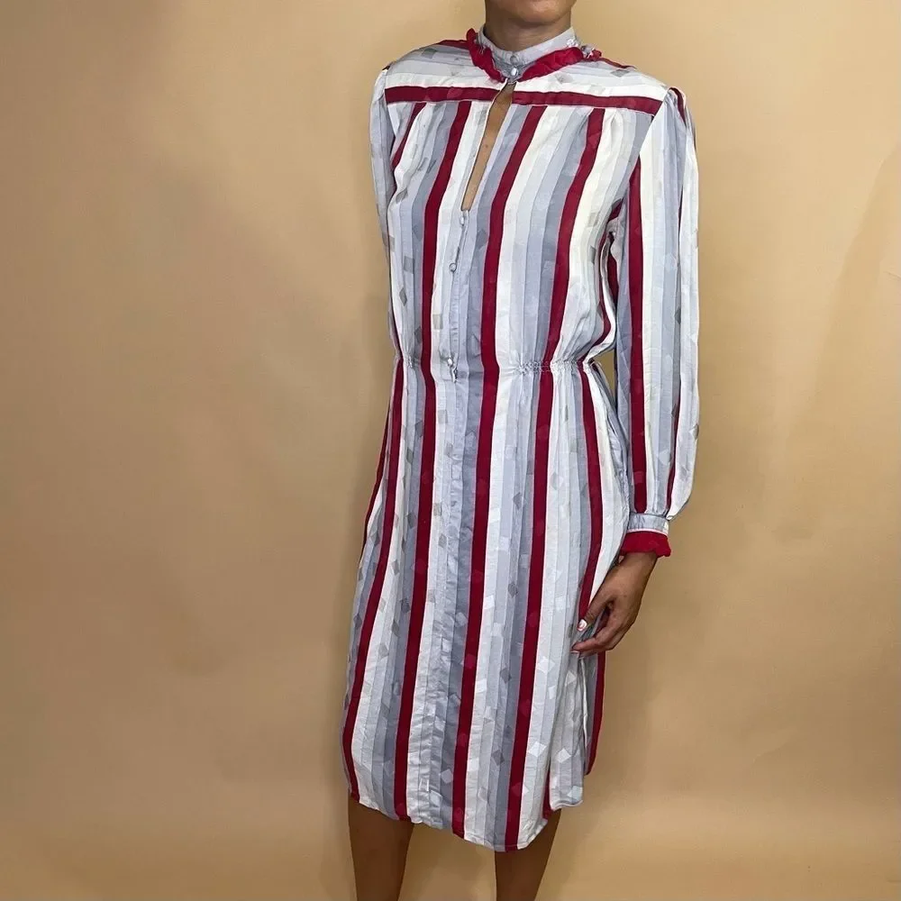 Vintage 70s striped A line dress sz 14 - Picture 2 of 8